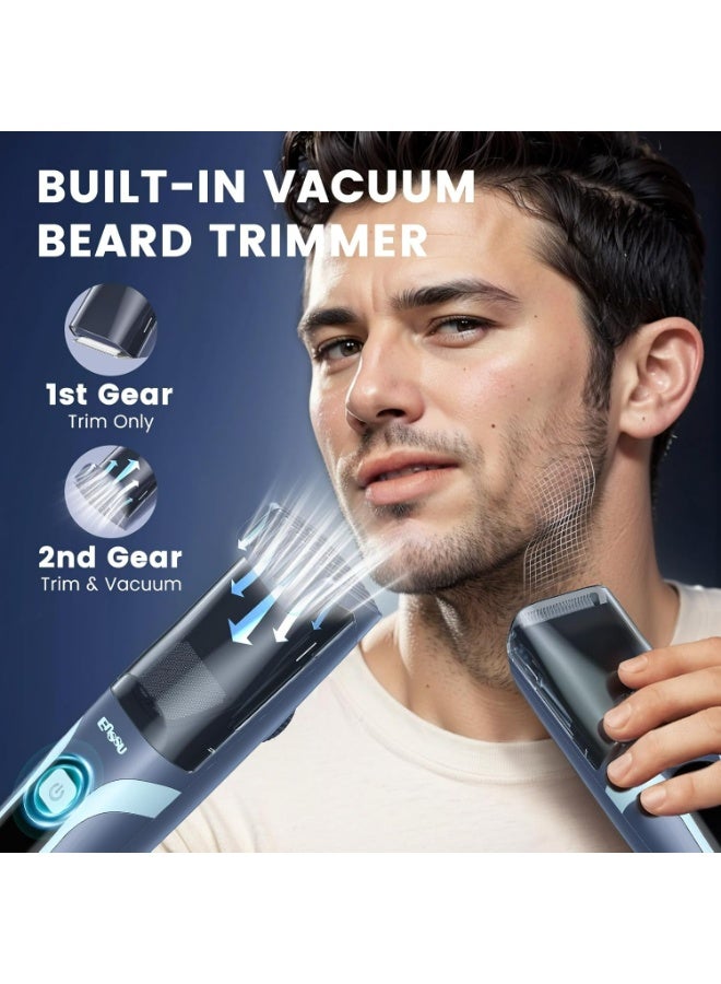 ENSSU Men's Beard Trimmer with Vacuum System Type-C Rechargeable, Electric Shaver for Men with Precision Wheel and Safety Lock, Beard Trimmer and Trimmer Men with 2 Combs, Black - Image 3